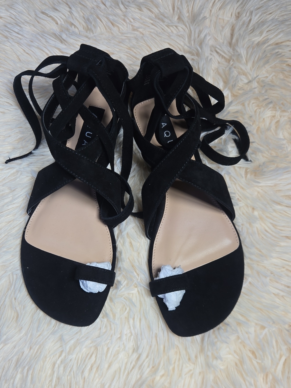 Aqua Black Suede Lace-Up Women’s Sandals